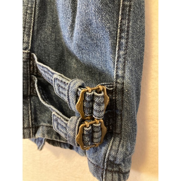 Kate & Mallory Denim Moto Vest Women Small Blue Asymmetrical Zip Side Buckles - Picture 6 of 9